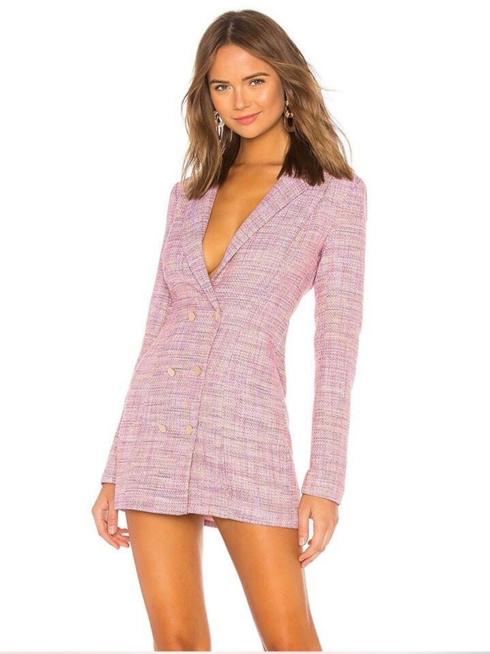 LOVERS + FRIENDS JACKSON LONG SLEEVE PINK BLAZER TWEED DRESS SMALL